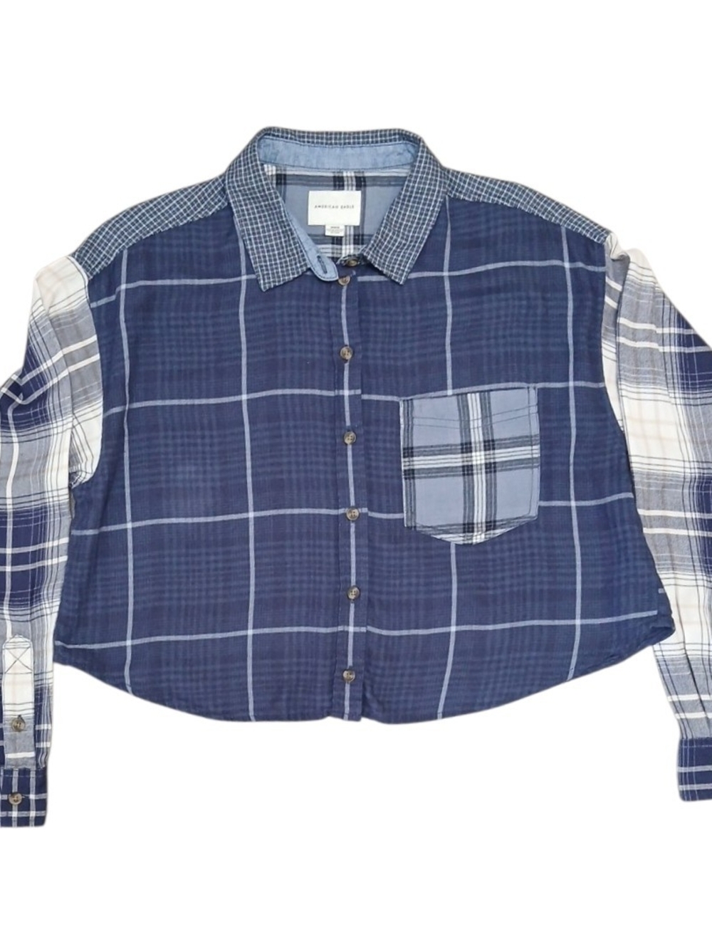 American Eagle Outfitters Cropped Flannel L/S Shirt Medium #235